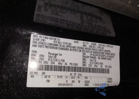 2015 Ford Focus Se из США, поврежденный, VIN 1FADP3F25FL216205